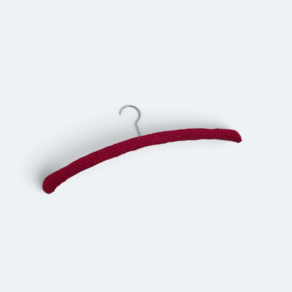 Vintage Crocheted Wood Hanger Cover Burgundy Red Knit Closet Organizer